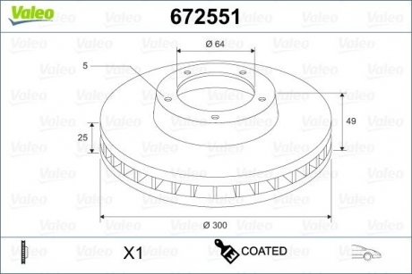 Диск гальмівний MALOWANA FORD CMAX - FOCUS I Valeo 672551 (фото 1)