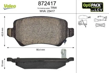 Колодки гальмівні OPEL T. COMBO 1,3-2,0 CDTI 01- Valeo 872417