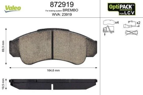 Колодки гальмівні CITROEN P. JUMPER 2,0-2,8HDI 02- Valeo 872919