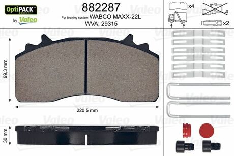 Колодки тормозные дисковые, комплект Valeo 882287