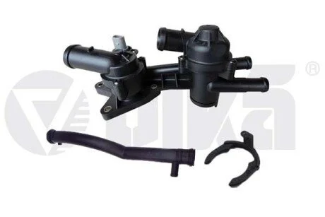 Фото 1 - корпус термостата подвійний; 83℃; 87℃ з патрубком Vika 11211888401 Корпус термостата подвійний; 83℃; 87℃ з патрубком Vika 11211888401 (фото 1)