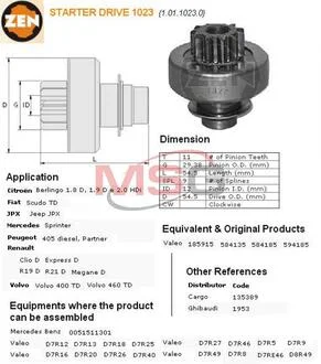 Бендикс стартера ZEN ZN1023
