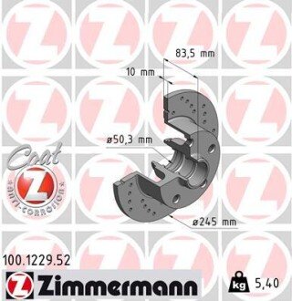 Гальмівний диск ZIMMERMANN 100122952