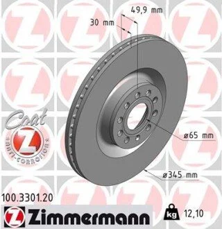 Гальмiвнi диски переднi ZIMMERMANN 100.3301.20
