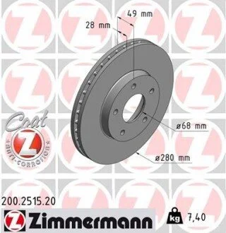 Гальмiвнi диски Coat Z переднi ZIMMERMANN 200.2515.20