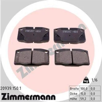 Гальмівні колодки, дискове гальмо (набір) ZIMMERMANN 209391501