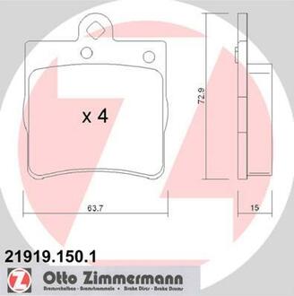 Комплект тормозных колодок, дисковый тормоз ZIMMERMANN 219191501 (фото 1)