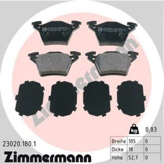 Гальмівні колодки, дискове гальмо (набір) ZIMMERMANN 230201801