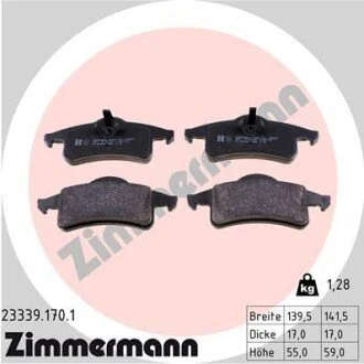 Гальмівні колодки, дискове гальмо (набір) ZIMMERMANN 233391701