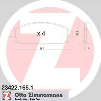 Комплект гальмівних колодок, дискове гальмо ZIMMERMANN 234221651