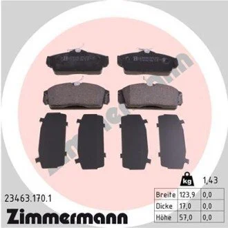 Гальмівні колодки, дискове гальмо (набір) ZIMMERMANN 234631701