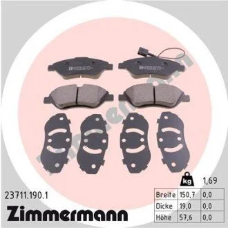 Гальмівні колодки, дискове гальмо (набір) ZIMMERMANN 237111901