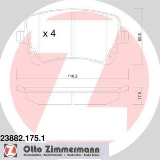 Комплект тормозных колодок, дисковый тормоз ZIMMERMANN 23882.175.1 (фото 1)