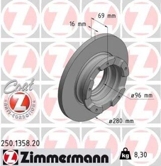 Гальмівний диск ZIMMERMANN 250135820