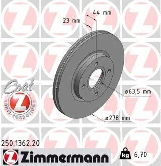 Диск гальмівний Coat Z 1751584 FORD ZIMMERMANN 250136220