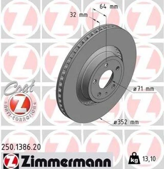 Диск тормозной ZIMMERMANN 250.1386.20