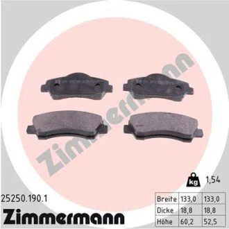 Гальмiвнi колодки дисковi без аксесуарiв переднi ZIMMERMANN 25250.190.1