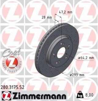 Тормозной диск перед вентом Honda CR-V c 2007г. (293 ZIMMERMANN 280317552