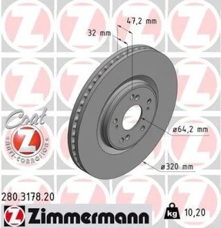 Диск гальмівний перед HONDA ACCORD 2.4 08- ZIMMERMANN 280317820