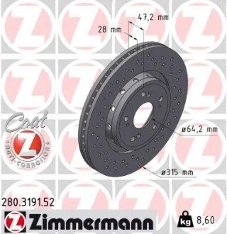 Диск тормозной ZIMMERMANN 280.3191.52