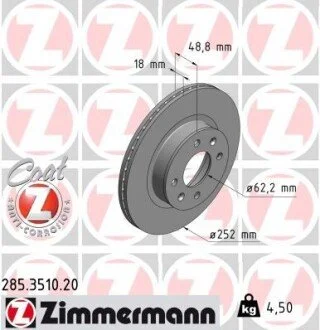 Гальмівний диск ZIMMERMANN 285351020