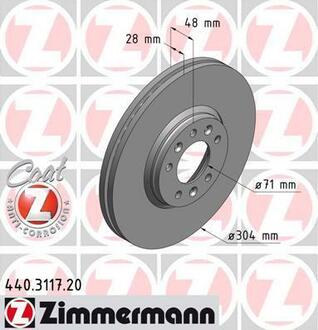 Гальмiвнi диски Coat Z переднi ZIMMERMANN 440.3117.20 (фото 1)