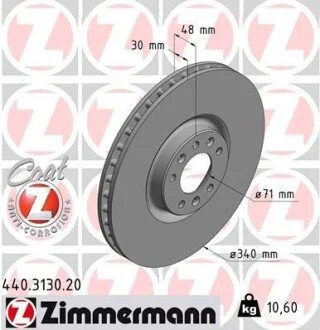 Гальмівний диск ZIMMERMANN 440313020
