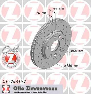 Гальмiвнi диски переднi, 280mm ZIMMERMANN 470.2433.52 (фото 1)