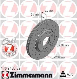 Гальмiвнi диски переднi, 280mm ZIMMERMANN 470.2433.52