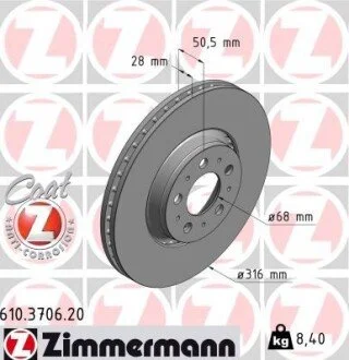 Гальмівний диск ZIMMERMANN 610370620